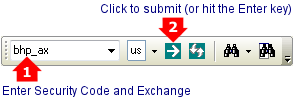 securities toolbar with exchange code